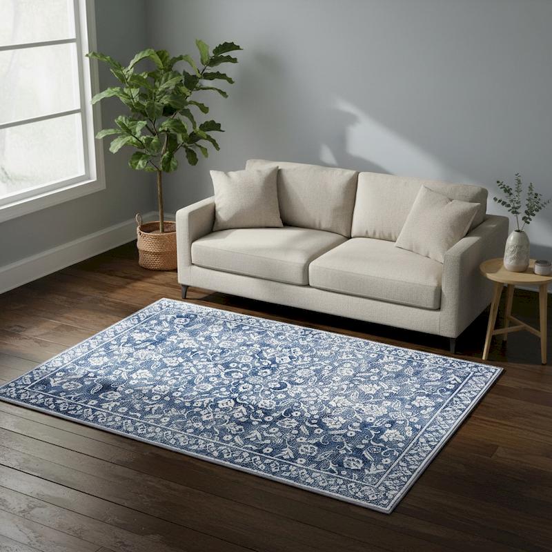 Blue Flower Retro Printed Door Mat Entrance Soft And Absorbent Floor Mat Classic Floral Pattern Carpet Home Decoration