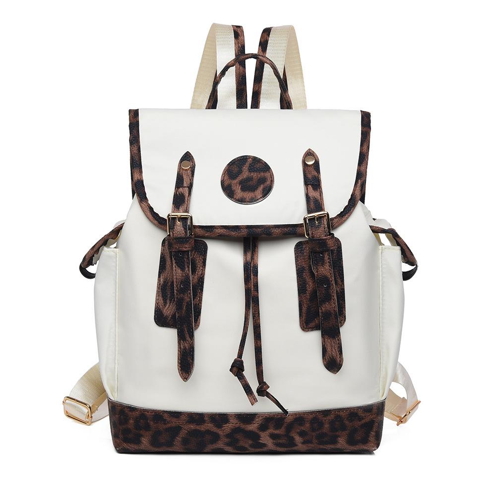 Women's Leopard Print Backpack Oxford Color Contrast Large Capacity Schoolbag Lightweight Shoulder Bag Travel Backpack