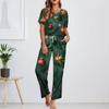 Ayollar uchun muz ipakli satin Rojdestvo printli pajama to'plami, qisqa yengli ko'ylak va uzun pajama shimlari to'plami, yumshoq uy kiyimi