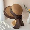 Foldable Straw Weaving Beach Hat Hollow Out Bow Fisherman Cap Folding Sun Cap Bucket Hat  Seaside