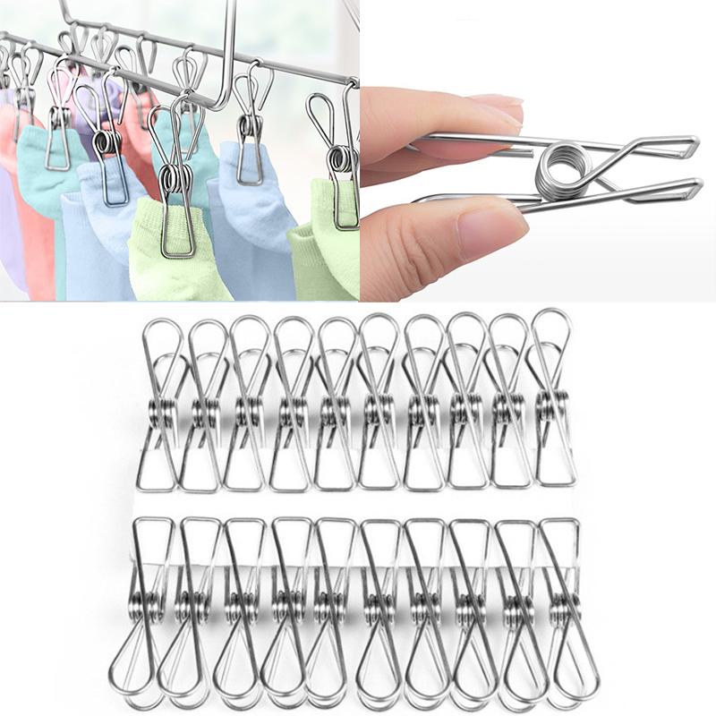 Steel Clamp Line Clothes Hang Pins Pegs Washing Stainless Metal Clips 20-100 Pcs