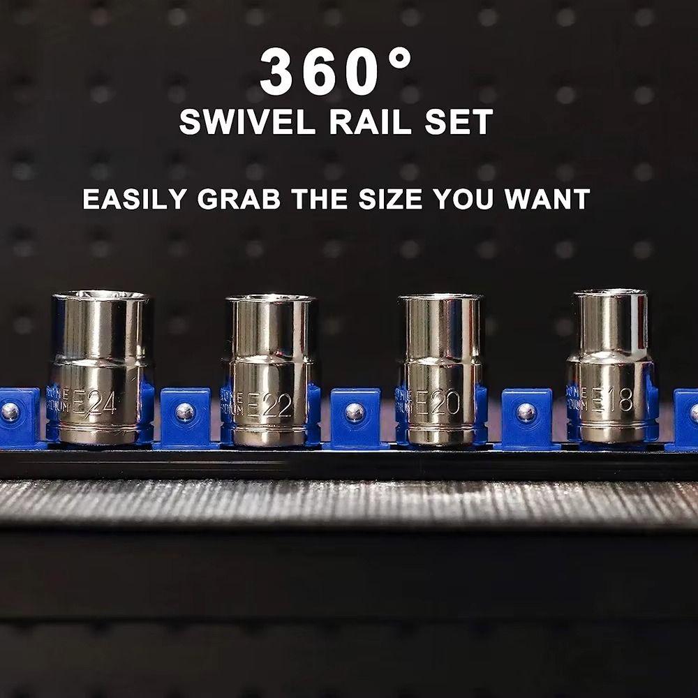 360° Swivel ABS Socket Organizer 1/4Inch 3/8Inch 1/2Inch Socket Clip Rail Holder