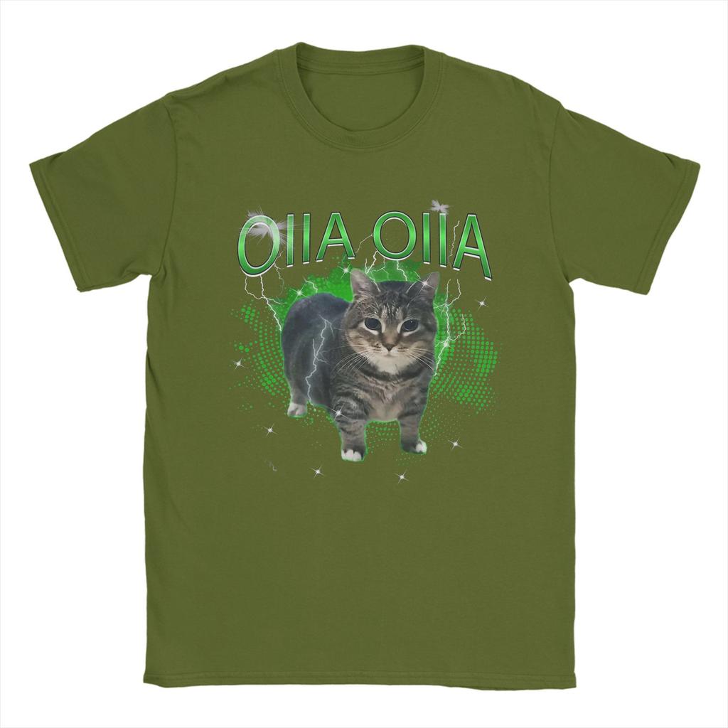 Крутящийся кот OIIA OIIA Электрический мем-кот OIIAA Футболки для мужчин Футболки из чистого хлопка Футболки с круглым вырезом Топы с коротким рукавом Подарок на день рождения