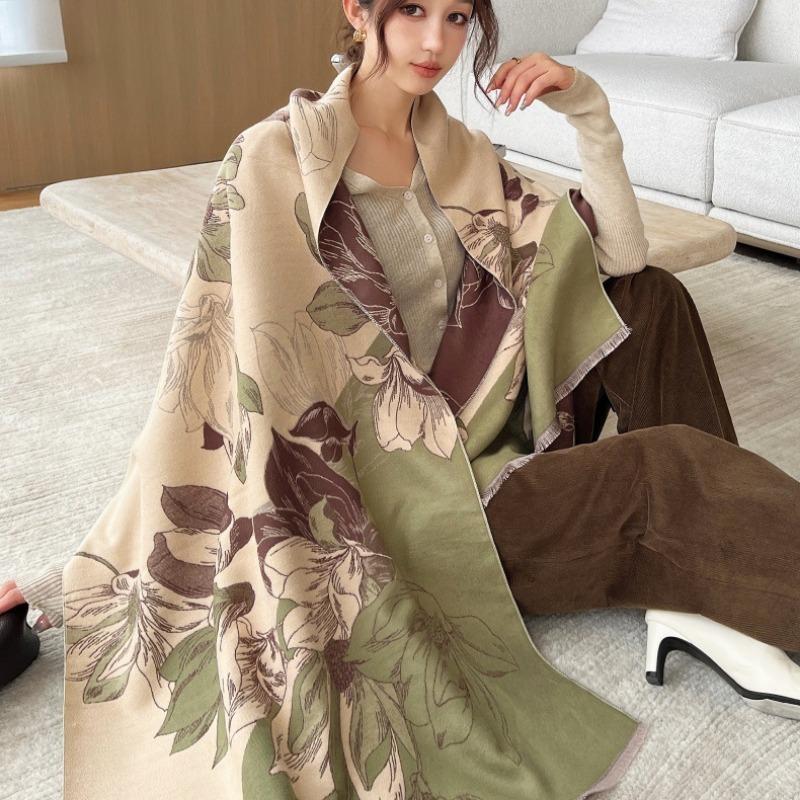 0G Thickened Version Retro Bird Scarf Women's Winter High-end Warm Scarf Imitation Cashmere Shawl