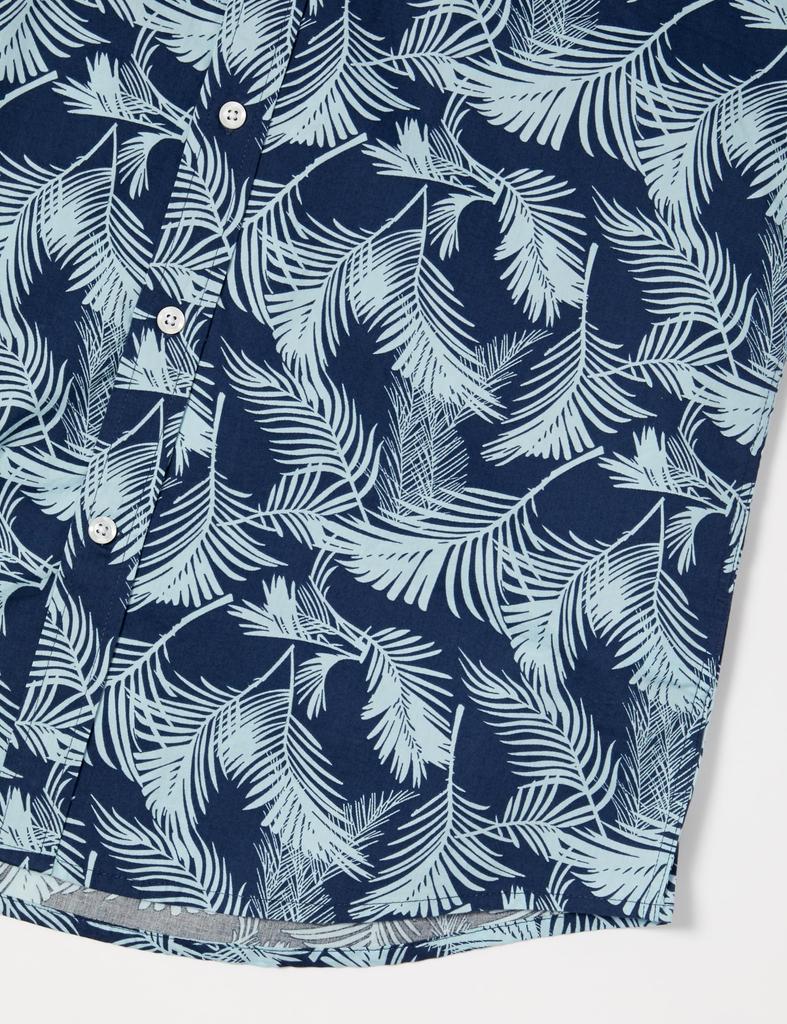Amazon Essentials Рубашка с коротким рукавом обычного кроя с узором цвета морской волны и листьями пальм, размер XL, мужской дизайн,