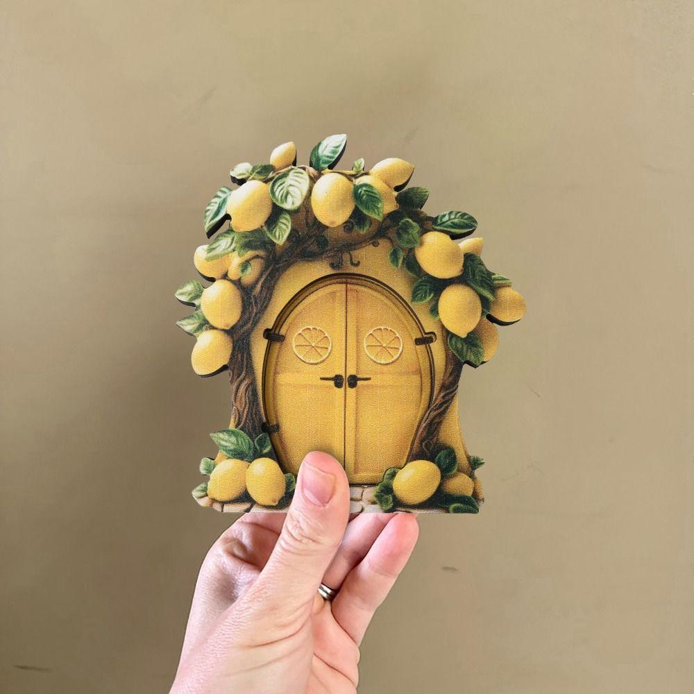 Wooden Elf Door Art Statues Handmade Windows Door Miniature Garden Decorations