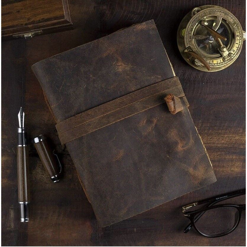 Винтажный кожаный журнал ручной работы, старинный бумажный кожаный альбом с краями декеля