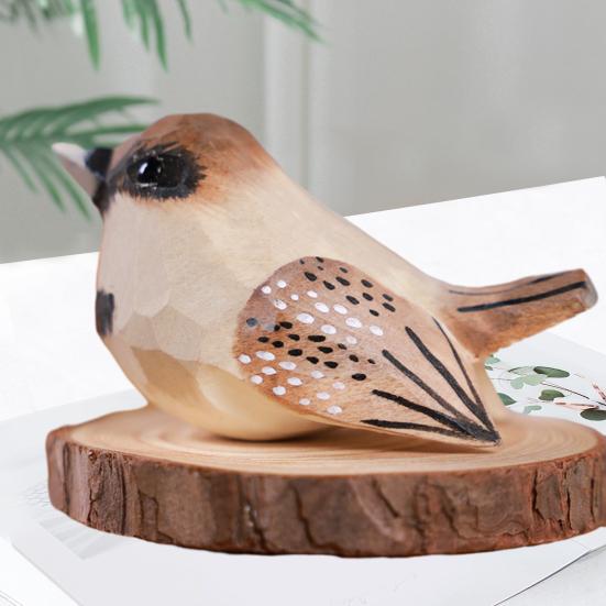 Colorful Bird Ornament with Wood Base Handmade Engraving Process Crafts Art Healing Bird Carving Decoration Feather Animal Model Adult Sex Wear