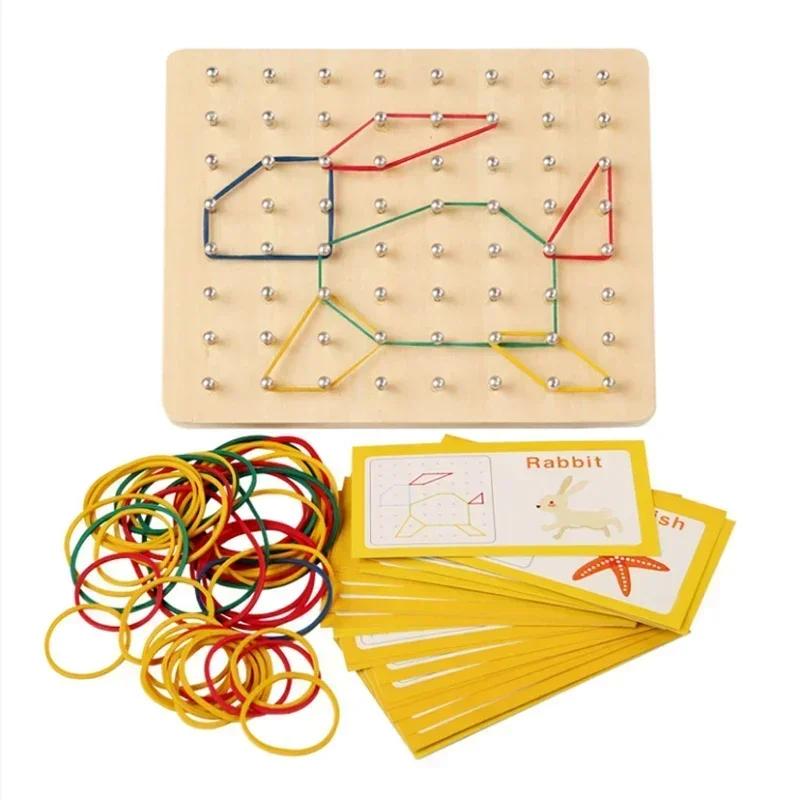 Монтессори Детская Креативная Игрушка Графика Резиновые Гвозди-Резинки Доски с Карточками Дошкольное Образование Дети Дошкольного Возраста Juguetes Para Niños