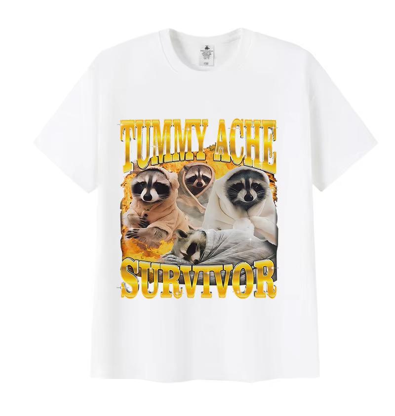 Funny Tummy Ache Survivor Raccoon Meme Print Tee Shirt Unisex Women Humor Cute ONeck TShirts Fashion High Quality Cotton T Shirts