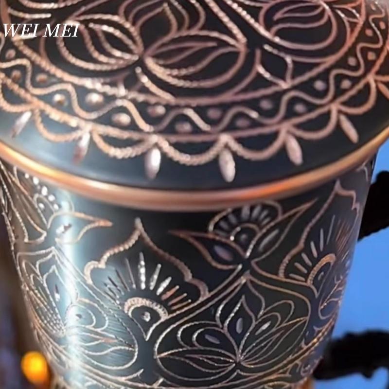 Кружка из чистой меди, случайный винтажный узор, с крышкой, пивная кружка, ручная работа, резка, уникальная цветочная текстура, арт-подарок, кофейная кружка, посуда