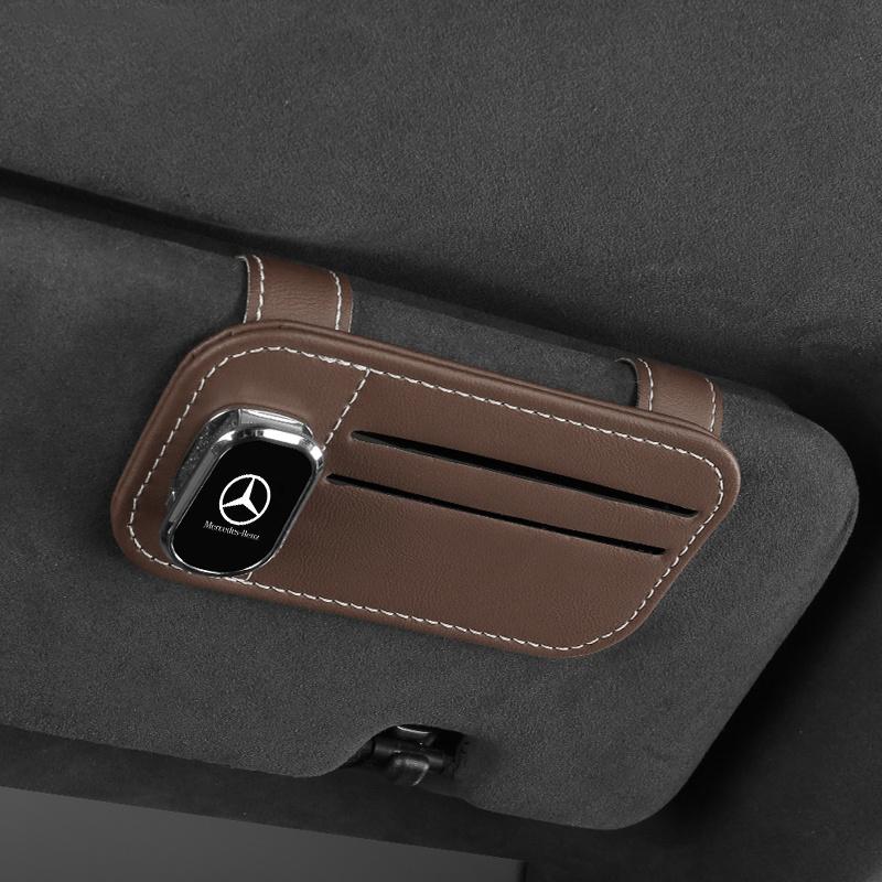 Car Emblem Sunshade Clip Sunglasses Holder Magnetic Leather Sunglasses Clip For Mercedes Benz A C Class W201 W210 W108 W204 AMG BV4