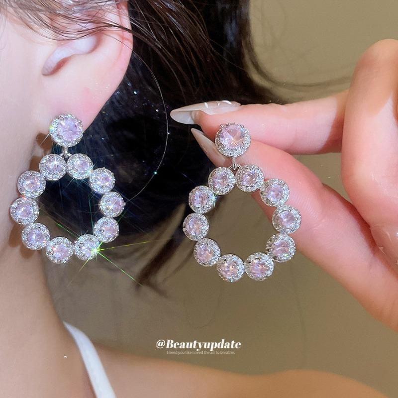 Серебряные серьги-гвоздики с цирконами, роскошные, круглые, в форме капли воды, изысканные, тяжелой промышленности, в дворцовом стиле, легкая роскошь, высококачественные серьги для женщин