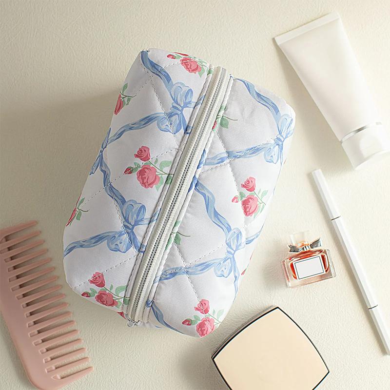 Косметичка с бантом и цветком розы, органайзер для косметики по уходу за кожей, идеальный подарок, сумка для стирки, сумка для хранения косметики в дороге