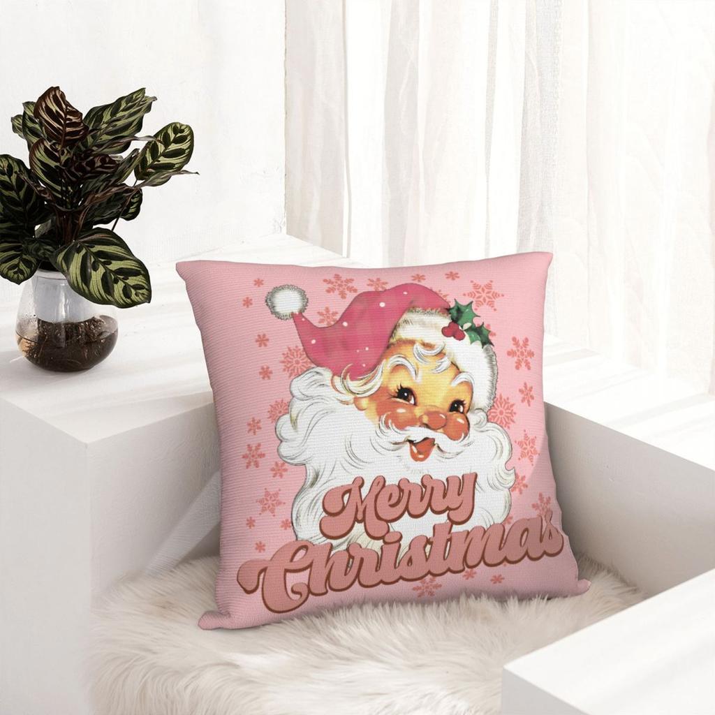 Pink Christmas Santa Claus Pillowcase Printed Polyester Cushion Cover Decoration Throw Pillow Case Cover Home Drop Shipping 18''