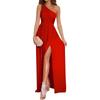   Women's New Spring Slash Shoulder Dress Temperament Skinny Sleeveless Sexy Split Dress