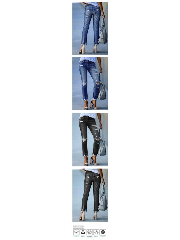 2025 Washed Ripped Tassel Skinny Stretch Jeans for Women - European & American Style