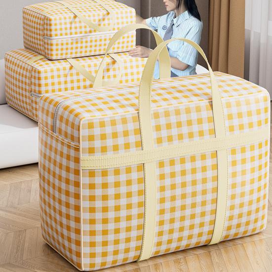 Сумка для хранения одеял с прочной молнией, усиленными ручками, клетчатым принтом, большой вместимости, из нетканого материала, органайзер для хранения одеял