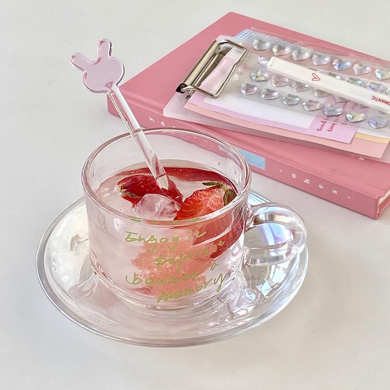 200ML High borosilicate glass espresso cup with stirrer, insulated double wall party preparation, 200ml coffee cup handle set