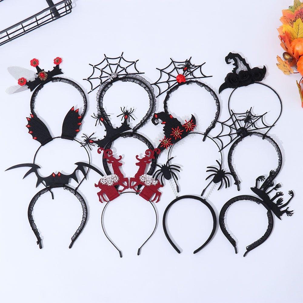Головной убор для вечеринки Повязка на голову на Хэллоуин Маска-паук Повязка на голову Рог дьявола Обруч для волос Кружевная вуаль Верхушка