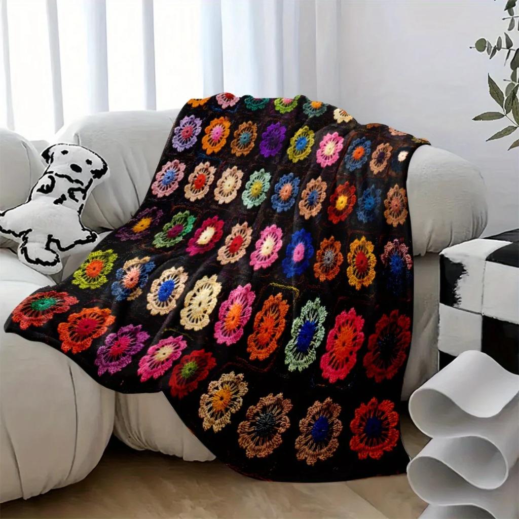 1 шт. Винтажный вязаный крючком плед с цветочным узором - Супермягкий фланелевый плед на все сезоны для дивана, кровати и домашнего декора, роскошный и удобный Г