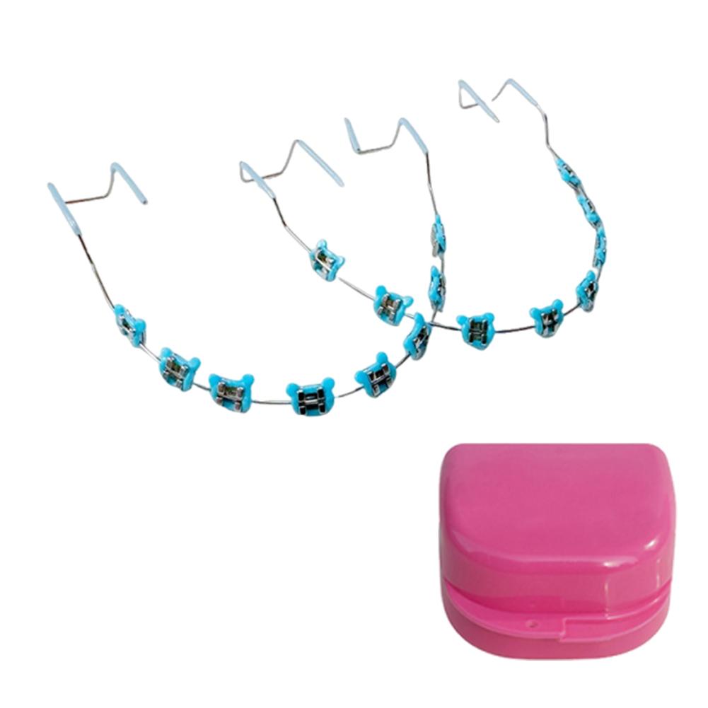 2 шт. Цветные стоматологические декоративные брекеты с коробкой для хранения Ортодонтические металлические дуги Брекет Мультяшный узор для ежедневной защиты зубов