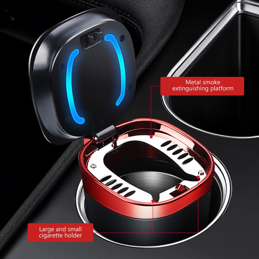 Car Ashtray with LED Light and Lid Portable Smokeless Car Ash Tray Smell Proof Mini Car Trash Can Detachable Car Ash Cup