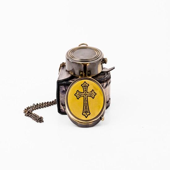 5.08 Cm Cross Sign Brass Working Compass with Leather Cover Gift for Him, Nautical Collectible, Adventure Tool, Father's Day Gift, Traveler