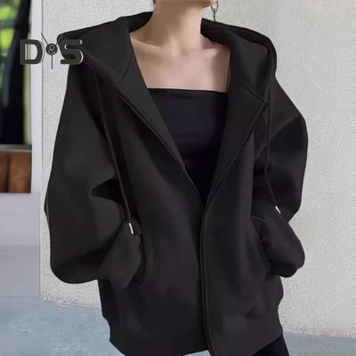 Осень-весна Женское пальто с капюшоном, завязками на шнурке, длинными рукавами, карманами, застежкой-молнией, эластичными манжетами, свободным низом, спортивная толстовка с капюшоном, повседневная куртка для повседневной носки