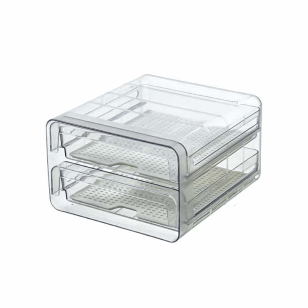 Transparent Food Container with Drain Tray Large Capacity Vegetable Fridge Organizer Kitchen