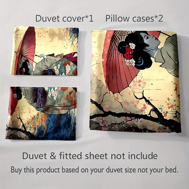 Elegant Geisha Illustration Bedding Duvet cover sets Duvet covers Pillowcases gifts (1 * Duvet Cover 2 * Pillowcases, without duvet insert)