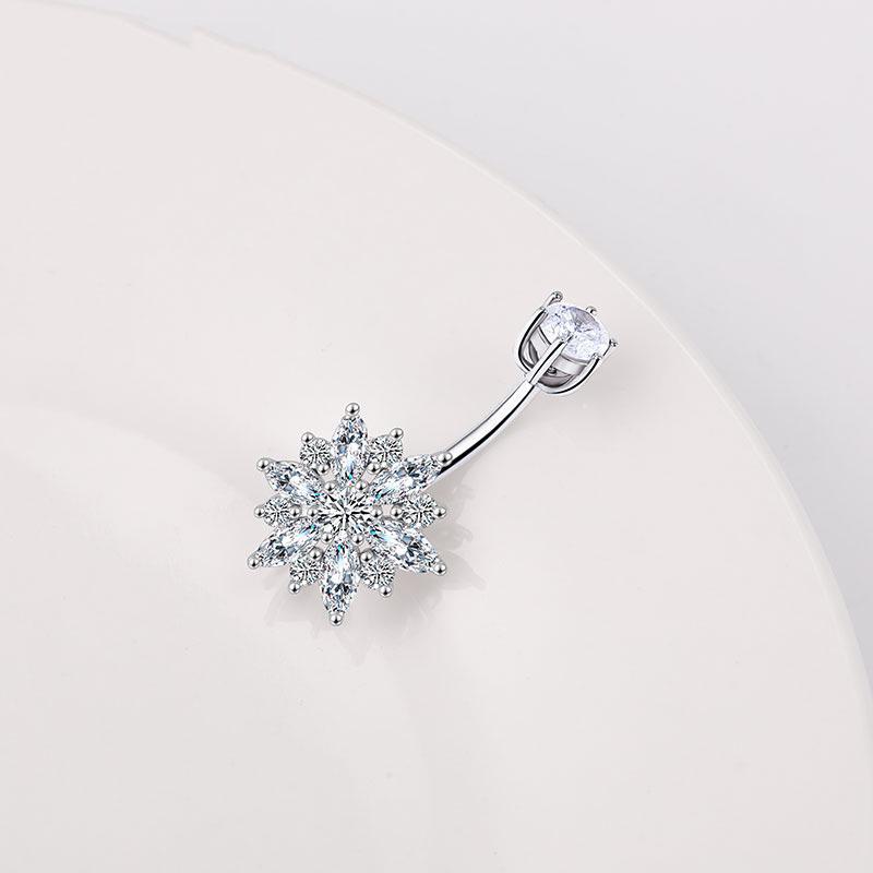 Кольцо для пирсинга пупка из стерлингового серебра 925 пробы с бриллиантом в виде подсолнуха