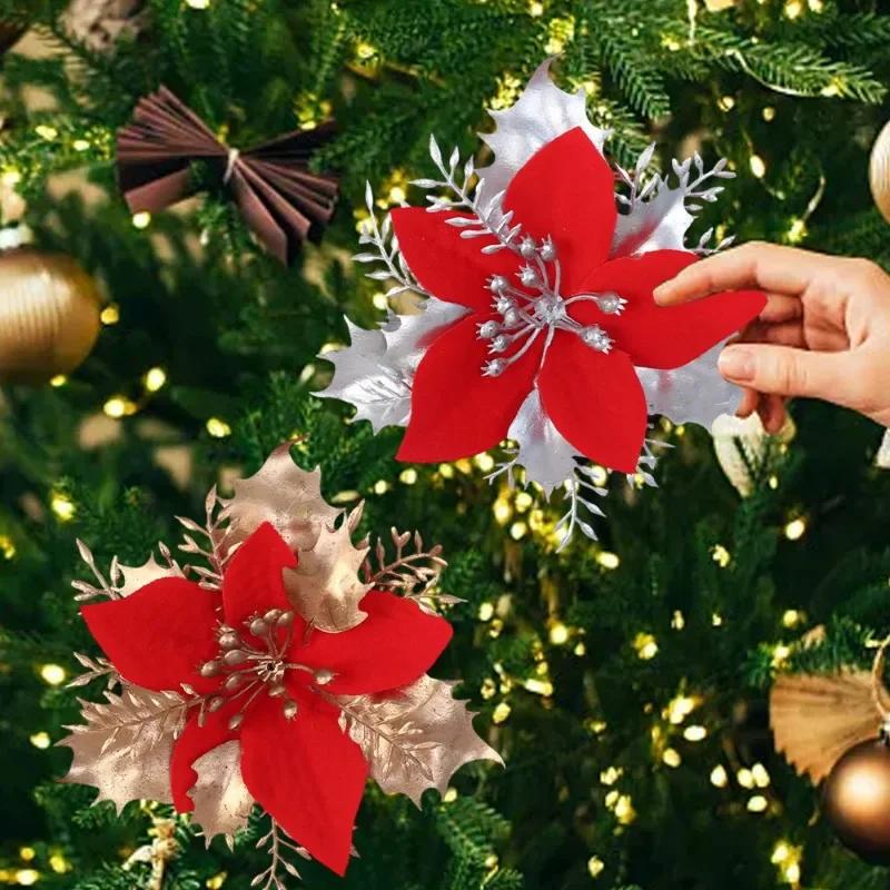 60/12 шт искусственные рождественские цветы веселое рождественское украшение на елку счастливые новогодние украшения рождественские искусственные цветы натал навидад