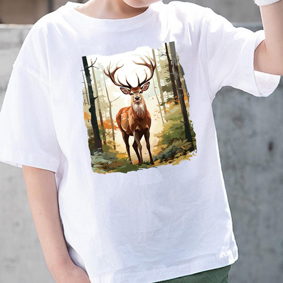 1/2pcs, Deer In The Forest Heat Transfer Patch, Animal Deer Fir Tree Painting Vinyl Iron On Decal, For Bags Pajamas Skirts