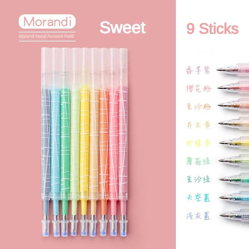 9/36 Color Morandi Gel Pen Set Press Type Color Ballpoint Pen 0.5mm Note-taking Hand Account Stationery Office School Supplies