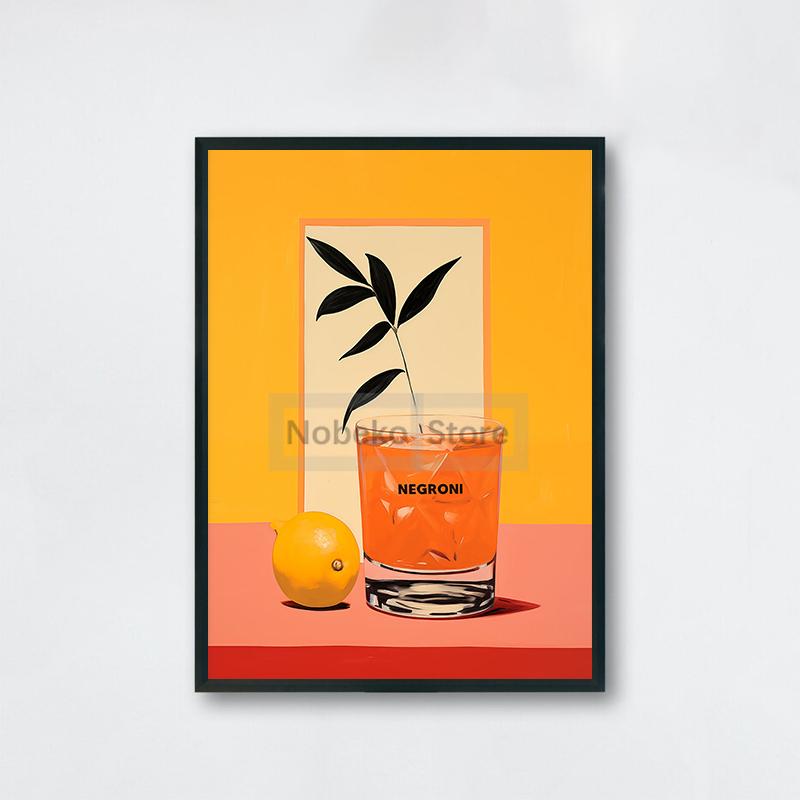 Винтажный коктейль 70-х годов Плакат Negroni Aperol Spritz Печать на холсте Картина Girly Pink Wall Art Pictures Home Room Bar Cart Decor
