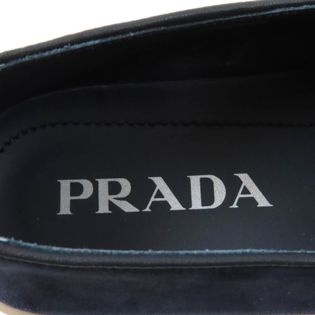 Excellent PRADA loafers Triangle logo Navy Suede leather Women 35.5 1D222N Used