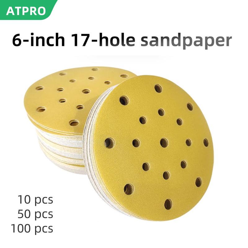 ATPRO 6-inch 17-hole Sandpaper - 150mm Abrasive Disc With Hook Fastening For Polishing - 80 Mesh To 600 Mesh