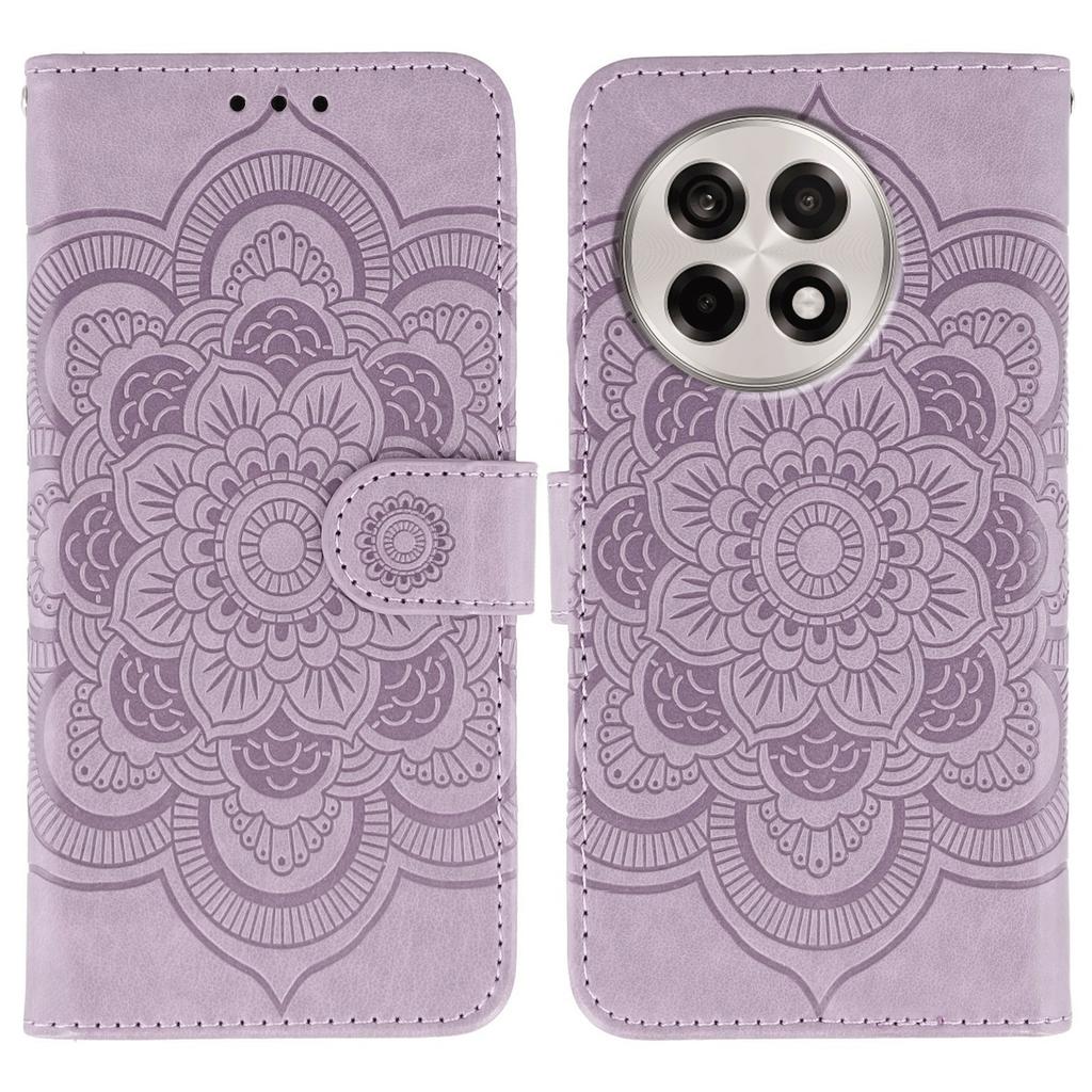 For OnePlus Ace 5 5G/Ace 5 Pro 5G/13R 5G Case PU Leather Mandala Imprinted Design Wallet Phone Cover with Wrist Strap