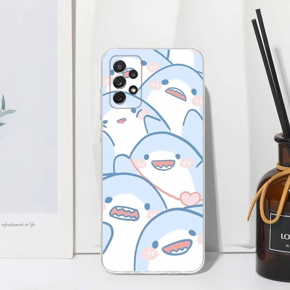 Милый мультяшный акула Чехол для телефона Samsung S30, S23, S21, S22, S20, Ultra, FE, Lite, S10, S9, S8, Plus, Прозрачный, Силиконовый чехол