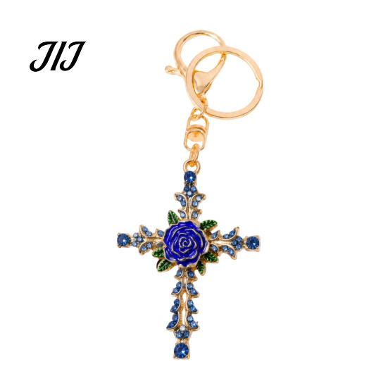 Zinc Alloy Keychain Retro Rhinestone Rose Keychain, Golden Plated Key Ring for Purse Charm Men Women, Pendant Handbags Backpacks Decoration