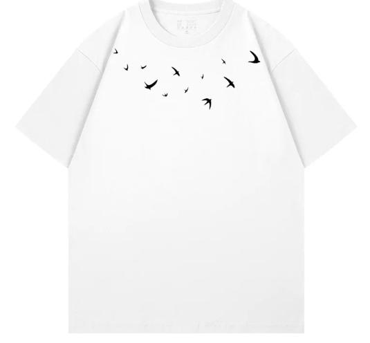 Personalized design bird print short-sleeved T-shirt for men and women, loose and casual, suitable for all occasions