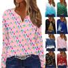 Длинные рукава женские топы с цветочным принтом винтажная мода повседневные свободные с V-образным вырезом рубашки больших размеров Рождество
