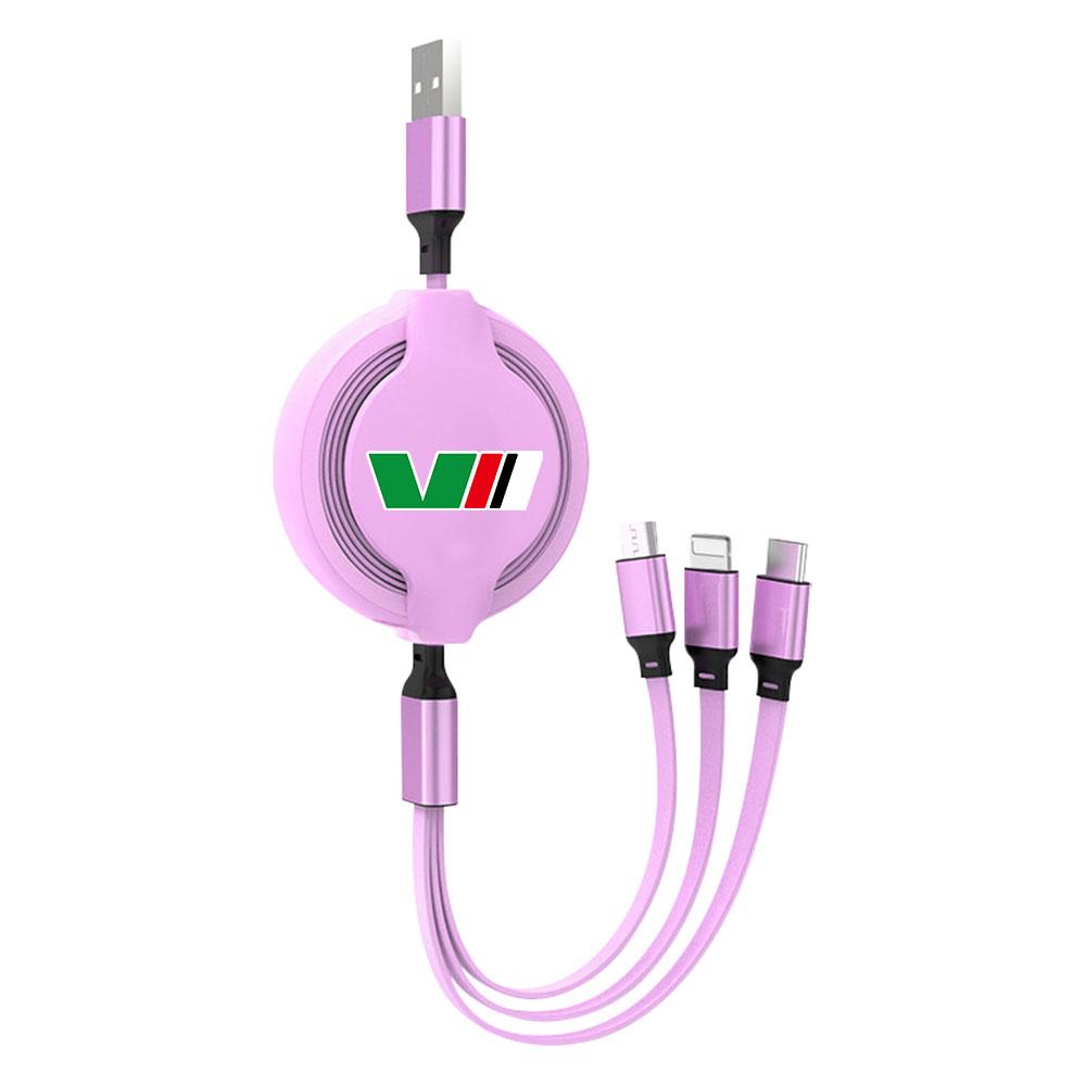 BATB7 Retractable USB Cable Phone Fast Charger 3-in-1 Multi-head Charging Cable For Skoda Rapid Scala Kodiaq Fabia Karoq Octavia 3 VII