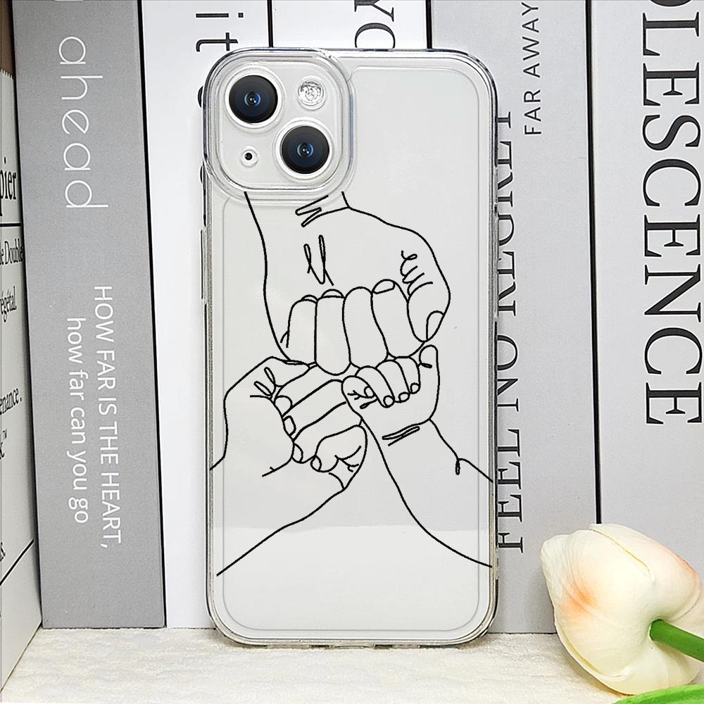 Теплый семейный чехол для телефона с держащимися за руки парами для IPhone 16 11 12 13 14 15 Pro Max 7 8Plus 16E X XS Прозрачный Мягкий Чехол Абстрактная Линия