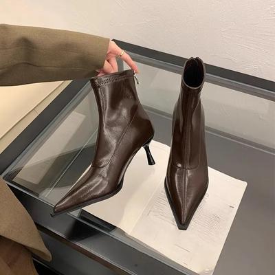 Модные ботильоны с острым носком Женские Осень/Зима 2025 Новые ботинки с коротким голенищем и высоким каблуком