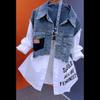 Women's Jacket Long Sleeve Patchwork Denim Jacket Letter Print Shirt Denim Jacket