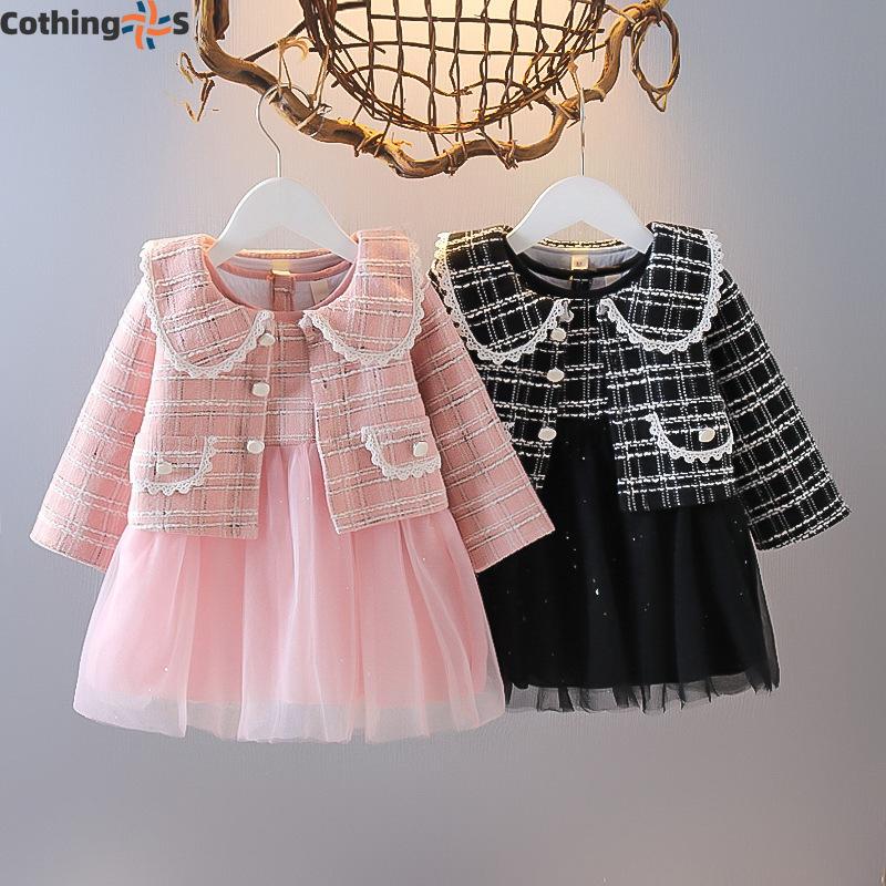 Девочки Весна и Осень Новый Костюм Детская Майка Платье Саронг Одежда Для Маленьких Детей Костюм