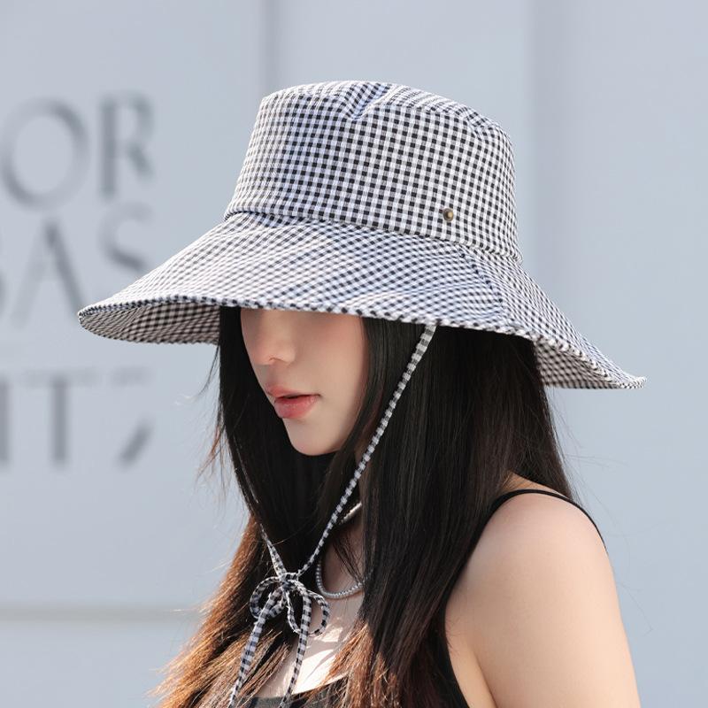 Клетчатая шляпа с большими полями детская летняя уличная дорожная солнцезащитная панама, маленькая универсальная солнцезащитная шляпа