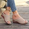 Women's Wedge Heel Thick Bottom Slippers Large Solid Fish Mouth Wedge Heel Elevated Casual Slippers